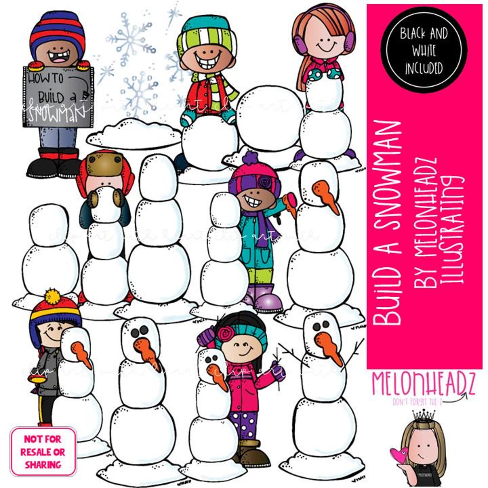 Build a Snowman Clip Art, Winter, Sequence, Snowflake COMBO PACK PNG - Etsy