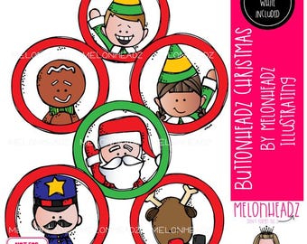 Clip art navideño de Buttonheadz, insignia, mini redondo