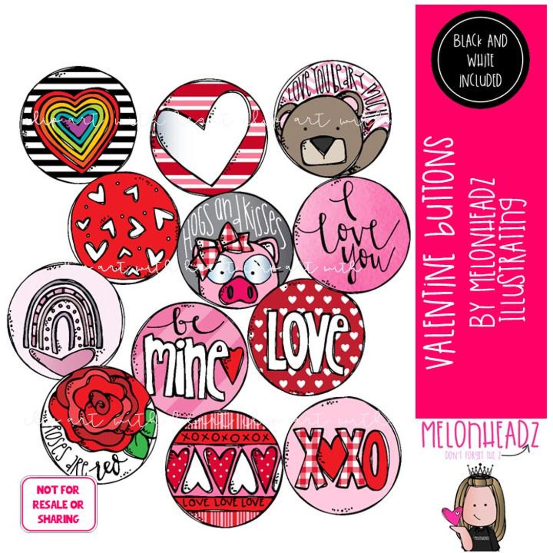 Valentine Button Valentine Buttons Clip Art, Badge COMBO PACK - Etsy