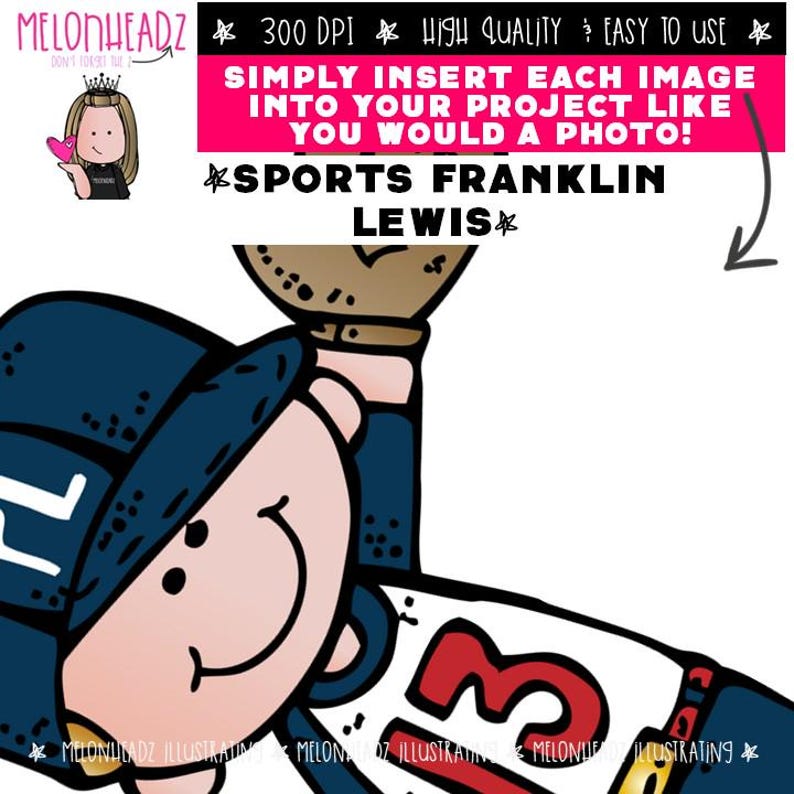 Sports clip art, Franklin Lewis, Melonheadz Characters COLORED Version image 3
