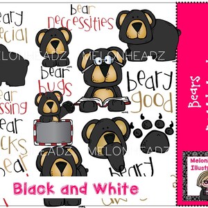 Bears clip art - BLACK AND WHITE