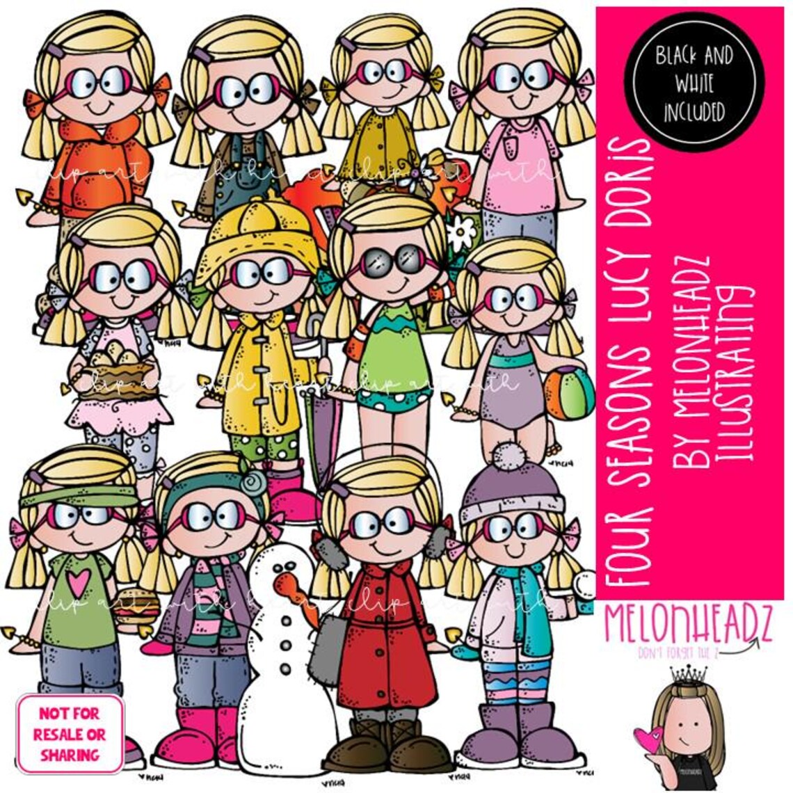 Four Seasons Clip Art, Lucy Doris, Melonheadz Characters COMBO PACK - Etsy