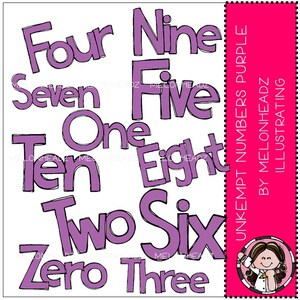 Unkempt Numbers clip art - PURPLE