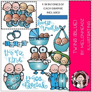 Gemelos clip art - (azul) - Combo Pack