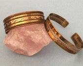Mixed Metal Cuff Bracelets, Set of 2, Copper, Brass, Inlay metal work, Braiding, Collection, Stacking, Boho Jewelry