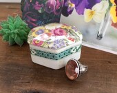 Small Trinket Box, Bone China, Crownford Giftware, Made in Scotland, Hexagon, Floral Garden Design, English Garden, Vanity Box,