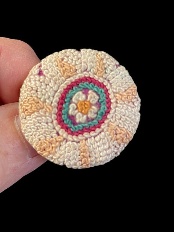 Vintage Needlework Floral Brooch Pin Handmade, Co… - image 2