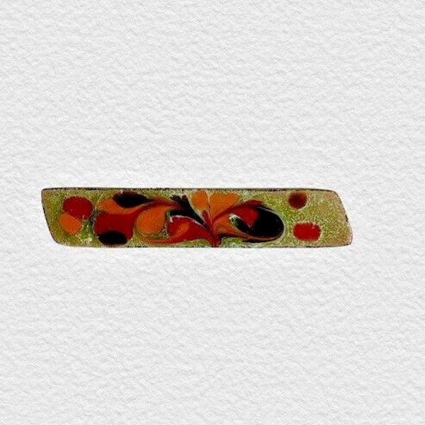 Small Mid Century Copper Enamel Bar Pin Retro Artisan Hand Crafted Orange Green Floral