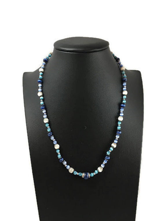 Blue Cats Eye Beaded Necklace
