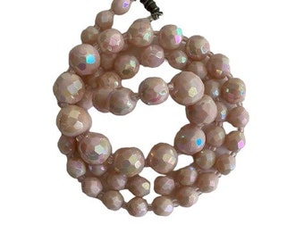 Vintage Pink Aurora Borealis Glass Beaded Necklace Retro 60's Graduated Beads