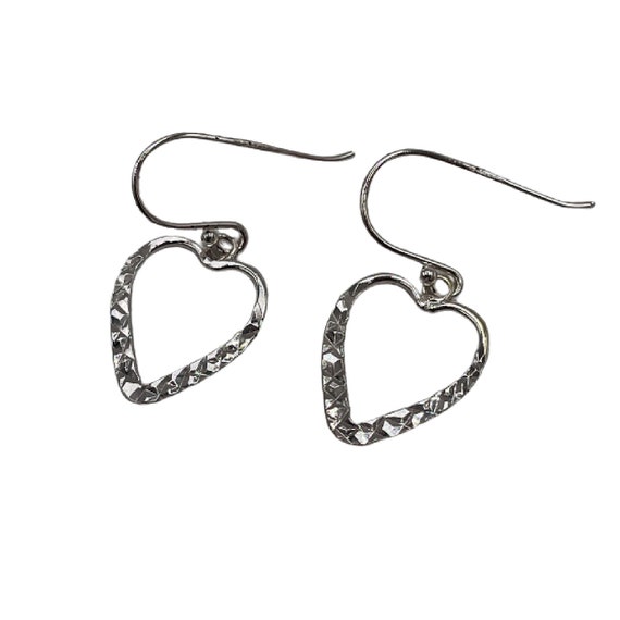 Vintage Sterling Silver Heart Earrings, Dangle Ea… - image 1