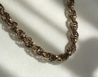 Vintage 1980s Chain Gold Tone Thick Chunky Rope Twisted Necklace ,