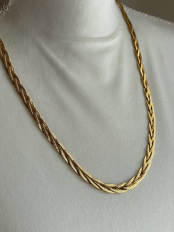 Vintage Gold Plated Woven Snake Chain Necklace, Lo