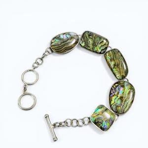 Vintage Lucas Lameth Sterling Silver 925 Abalone Shell Toggle Bracelet Adj 7-8”