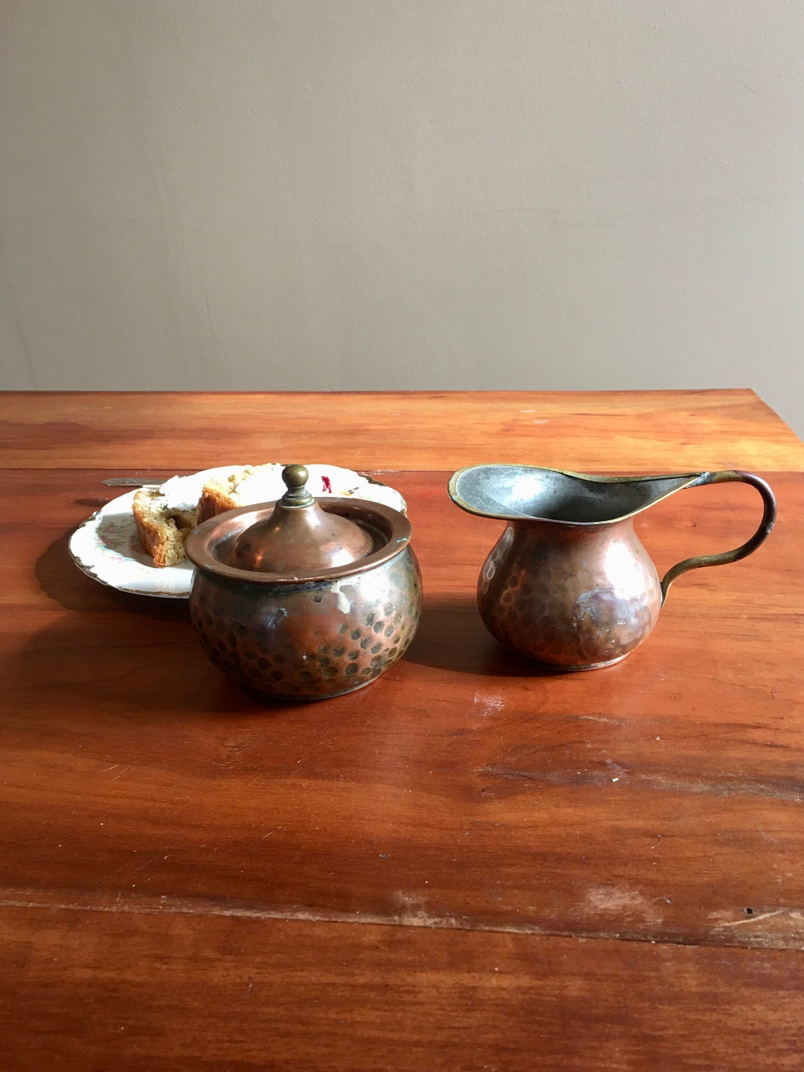 Copper Sugar and Creamer Set Vintage Hammered Copper Artisan Etsy