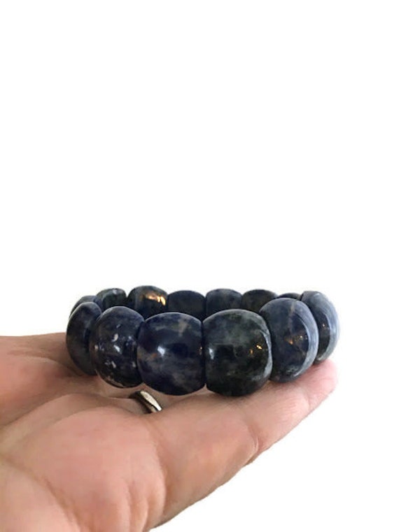 Vintage Sodalite Bead  Stretch Bracelet Large Bea… - image 5