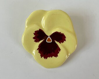 Vintage Avon Pansy Pin Brooch Glazed Yellow and Purple Porcelain Flower  Retro Cottagecore  Floral 1981