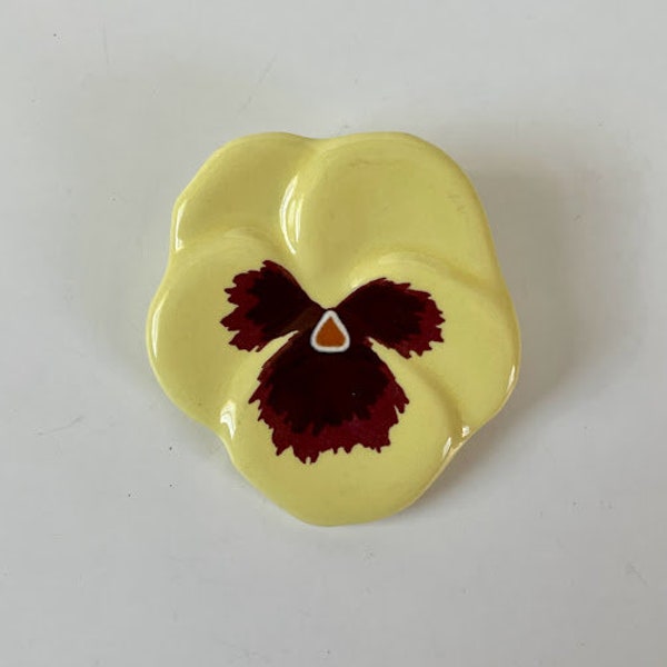 Vintage Avon Pansy Pin Brooch Glazed Yellow and Purple Porcelain Flower  Retro Cottagecore  Floral 1981