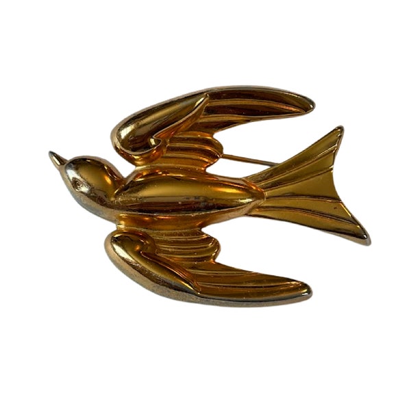 Coro Pegasus 1940s Bird in Flight Brooch 1946, Gold Plated Retro, Figural, Animal, Dove Vintage Nature  Classic