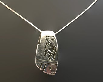 Vintage Native American Sterling Silver Kokopelli Pendant Necklace Signed Artisan Navajo