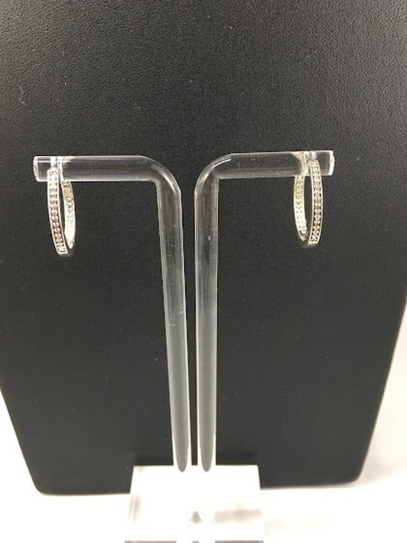 CZ Hoop Earrings 925 Sterling Silver Vintage Clas… - image 1
