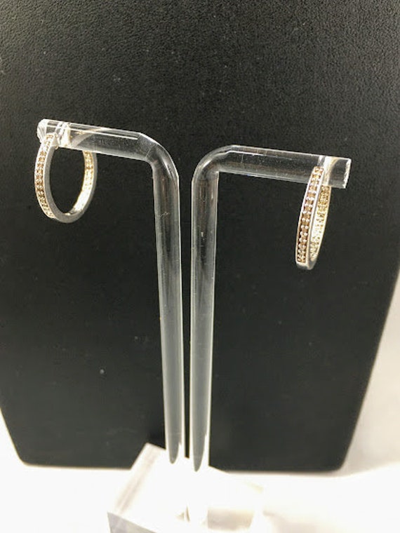 CZ Hoop Earrings 925 Sterling Silver Vintage Clas… - image 2