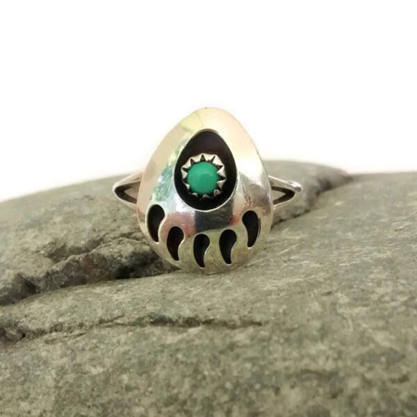 Vintage Bear Paw Sterling Silver Ring, Southwestern Jewelry , SZ 7.5