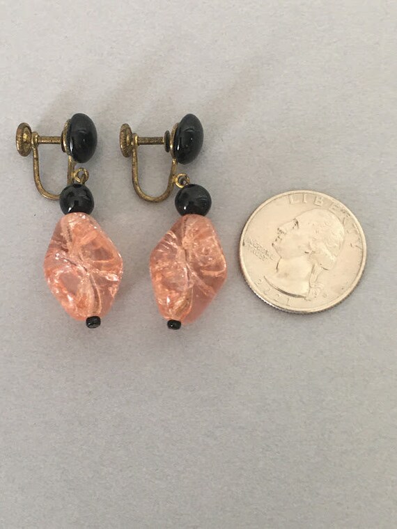 Retro Pink Sunstone and Black Art Glass Earrings … - image 3