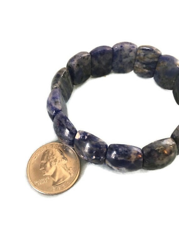 Vintage Sodalite Bead  Stretch Bracelet Large Bea… - image 2