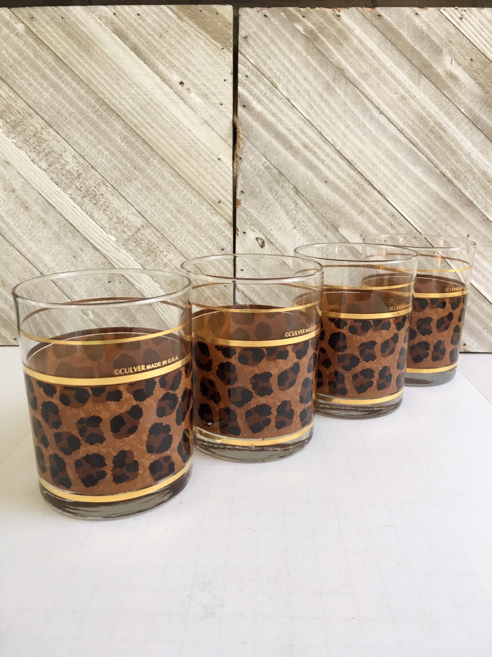 Culver Glassware Lowball Glasses Leopard Print Set of 4 Etsy