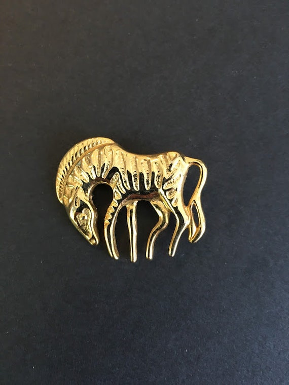 Vintage Shiny Gold Tone Zebra Brooch, Figural Bro… - image 1