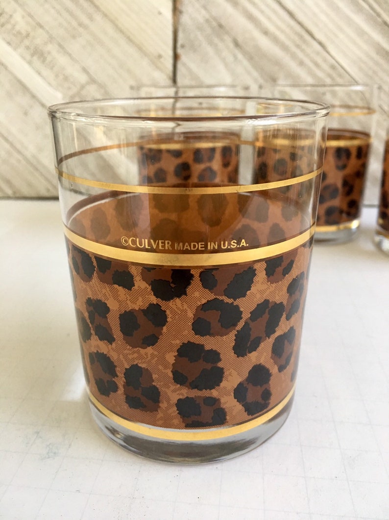Culver Glassware Lowball Glasses Leopard Print Set of 4 | Etsy