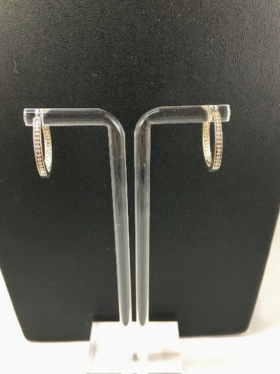 CZ Hoop Earrings 925 Sterling Silver Vintage Clas… - image 3