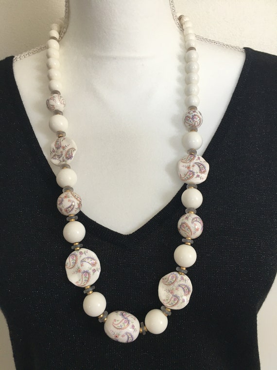 Vintage JAPAN Necklace , Ceramic Paisley Bead Nec… - image 2
