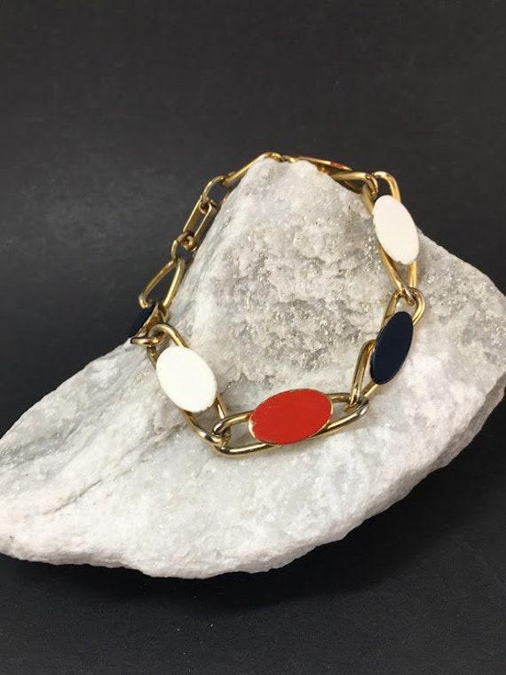 Vintage Patriotic Enamel Bracelet, Red White and … - image 4
