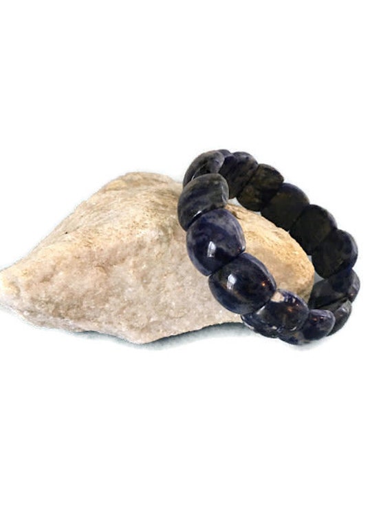 Vintage Sodalite Bead  Stretch Bracelet Large Bea… - image 3