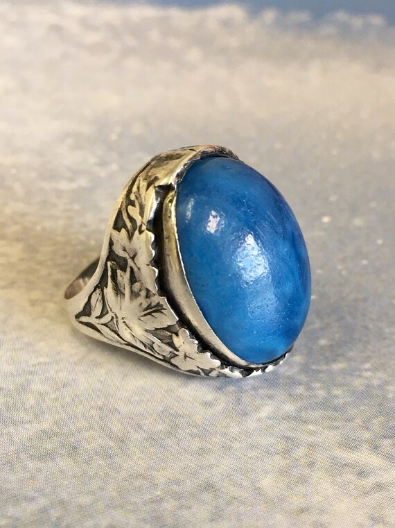 Antique Victorian Ring Sterling Silver Blue Art Glass Czech | Etsy