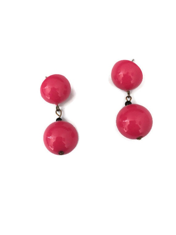 Hot Pink Ball Drop Dangle Earrings 1960's Mod Design | Etsy
