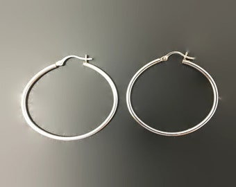 Vintage Hoop Earrings, Sterling Silver, Artisan Crafted, Oval, Minimalist, Boho , Pierced Earrings, Preppy, Large Hoops, 925 Sterling Silver