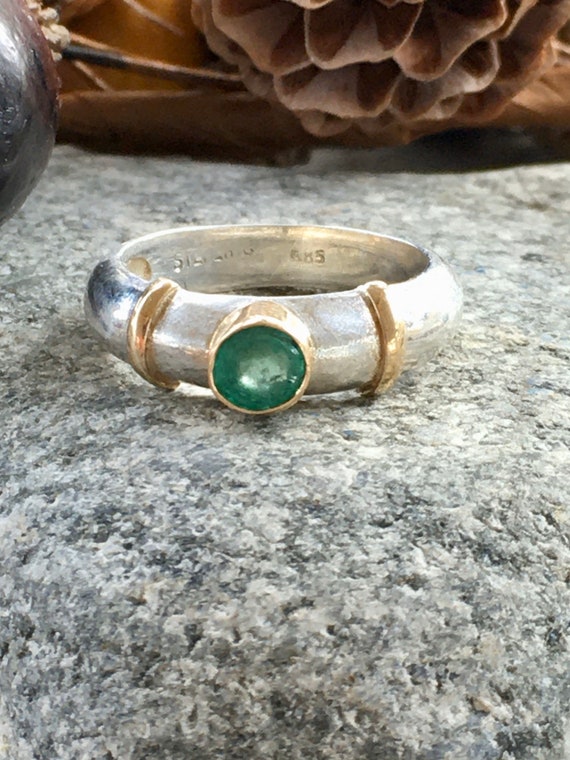 Handcrafted Vintage Sterling Silver and 14 Kt Gold