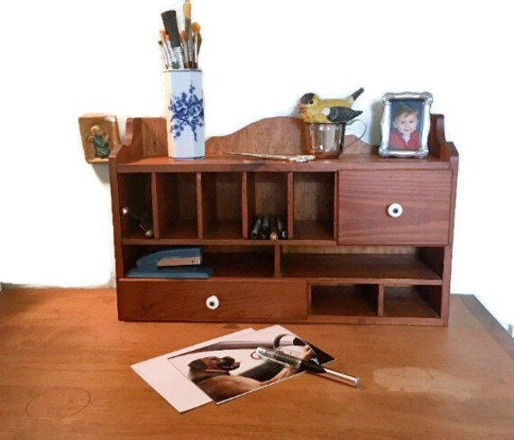 Vintage Wooden Desk Organizer Pine Desk Top With Pigeon Holes Etsy
