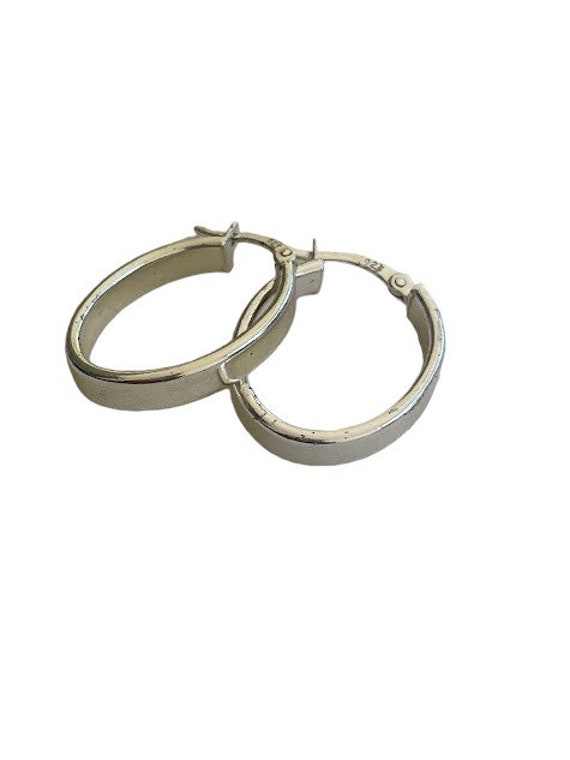 Chunky Oval 925 Sterling Silver Hoop Earrings Ret… - image 4