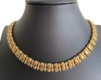 Vintage Gold Tone Wide Link Necklace Signed Korea Prepcore, 1960s, Classic