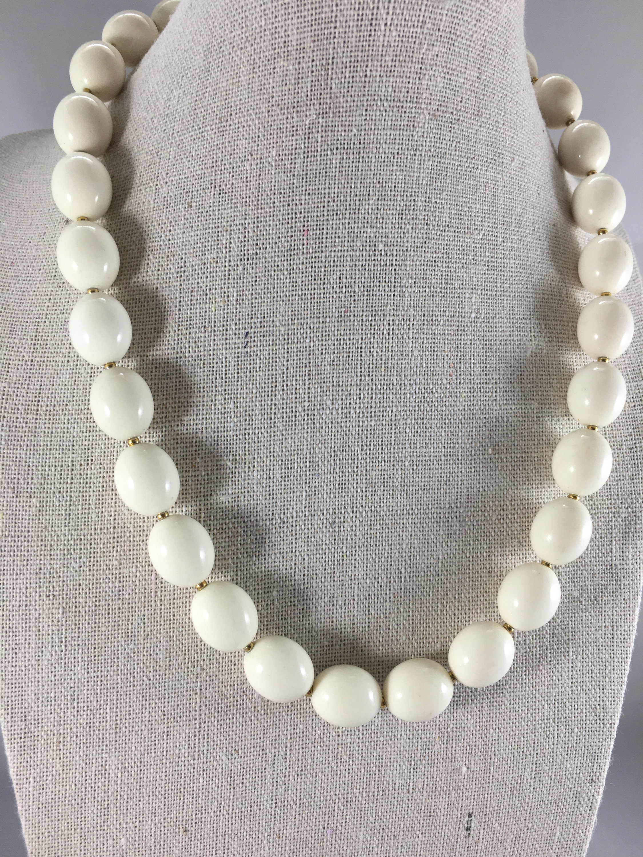 Vintage Acrylic off White Bead Necklace With Gold Spacer Beads - Etsy ...