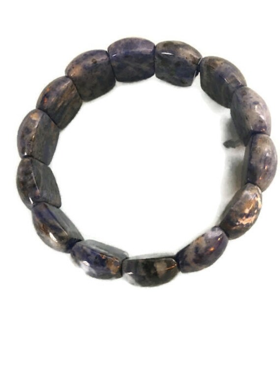 Vintage Sodalite Bead  Stretch Bracelet Large Bea… - image 6