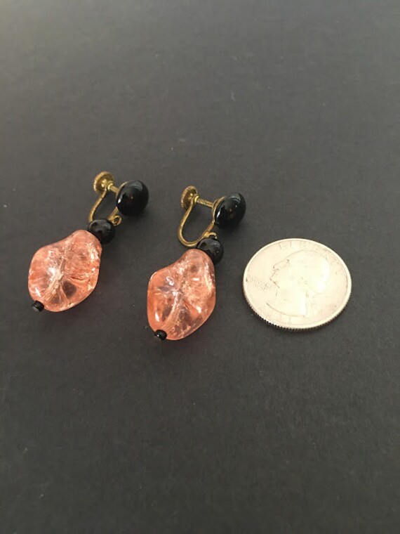 Retro Pink Sunstone and Black Art Glass Earrings … - image 4