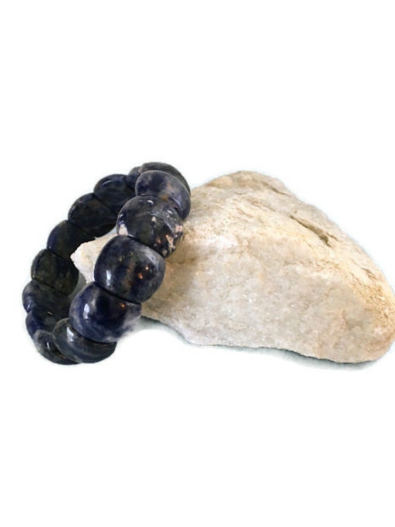 Vintage Sodalite Bead  Stretch Bracelet Large Bea… - image 4