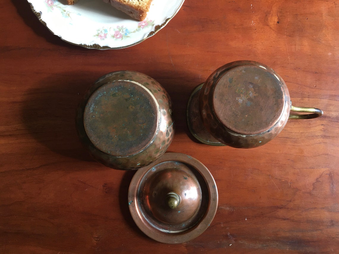 Copper Sugar and Creamer Set Vintage Hammered Copper Artisan Etsy