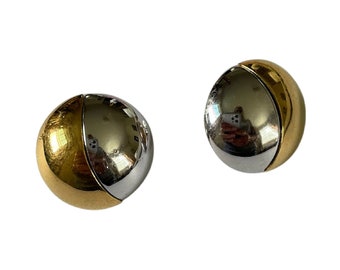 Vintage Monet Gold and Silver Tone Clip-on Earrings Domed Shiny Retro 1980s, Corpcore, Preppy, Neutral Outfits, Retro