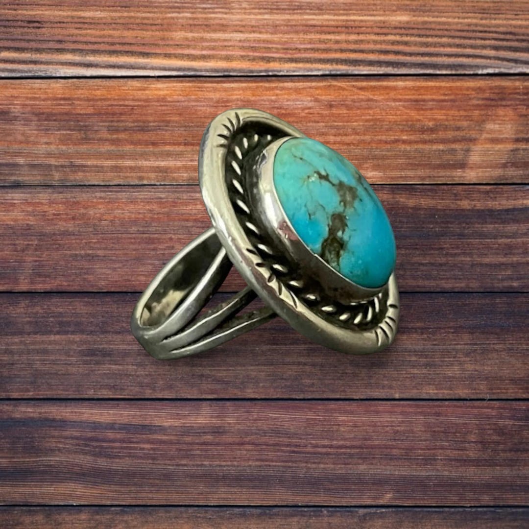 Vintage Navajo Turquoise Sterling Silver Ring, Artisan Crafted SZ 6.5 ...